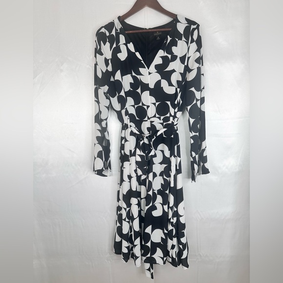 Worthington Black and White Geometric Long Sleeve Dress Size 16 - Picture 1 of 11